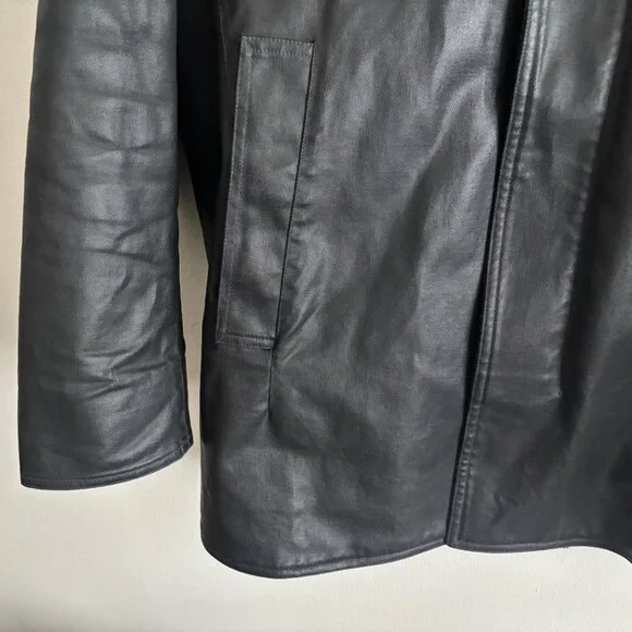 $600 M0851Hooded Waxed Cotton Zippered Black Jacket - Large - Picture 6 of 16